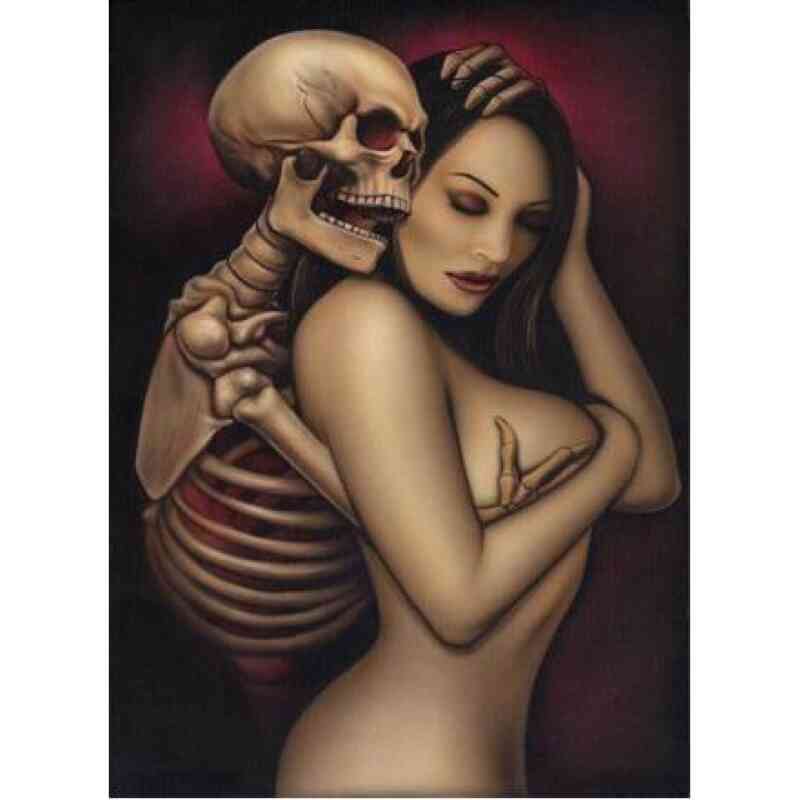 Skelet og nøgen dame - Diamond Paint