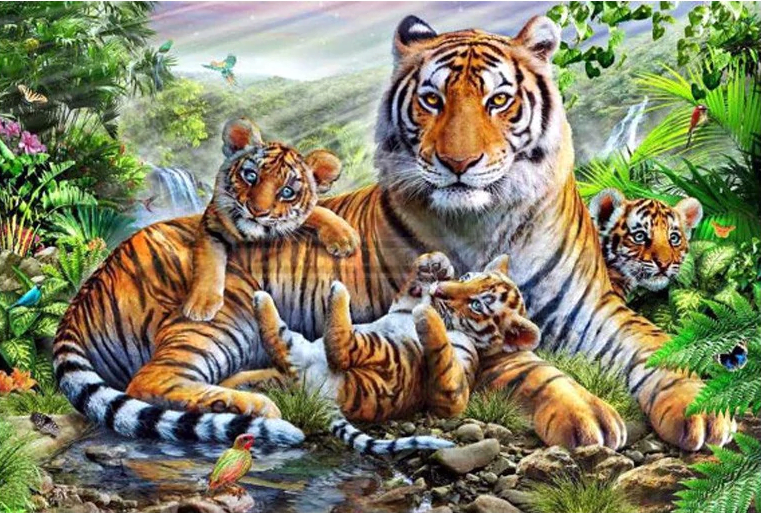 Diamond Painting - Tiger med unger thumbnail