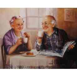 Ældre ægtepar ved bord - Diamond Paint