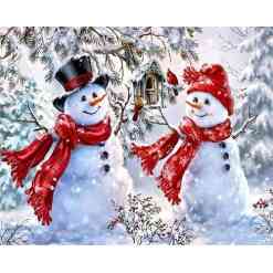 Snemand og snedame - Diamond Paint