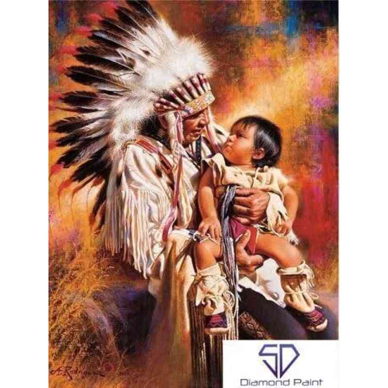 Indianer med barn på skødet - Diamond Paint