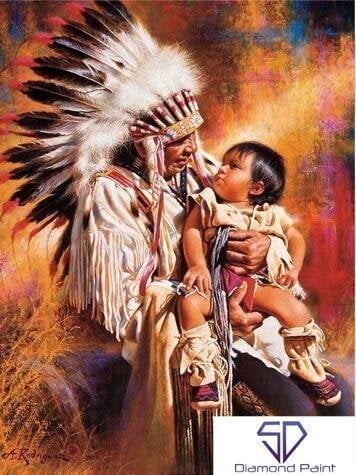 Indianerhøvding med barn på skødet thumbnail