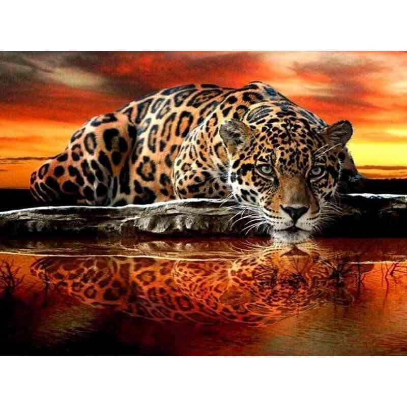 Leopard ved vand - diamond paint