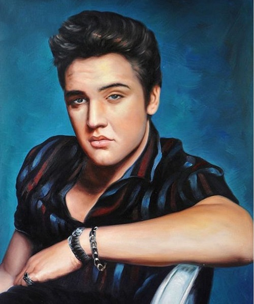Diamond Painting - Elvis portræt - Blå baggrund thumbnail