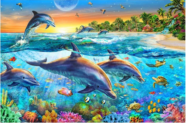 Diamond Painting - Delfiner ved solnedgang thumbnail