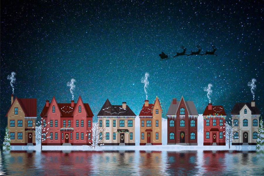 Huse med flyvende julemand