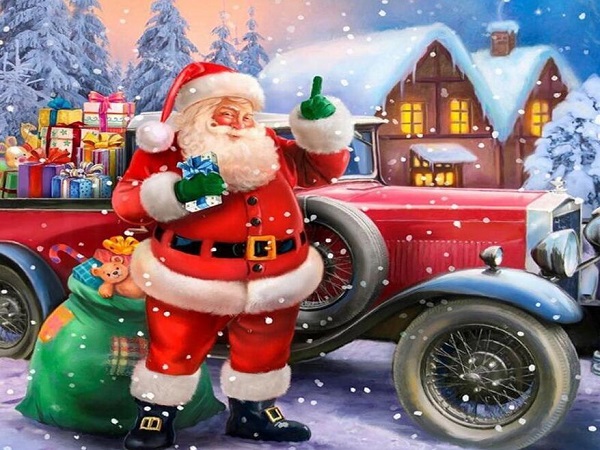 Julemand med gammel bil
