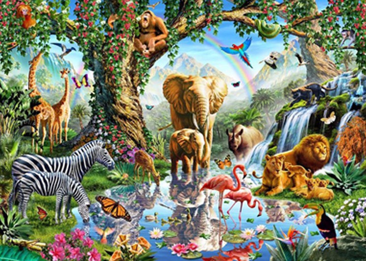 Mange dyr i flot landskab