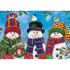 3 snemænd med halstørklæder i diamond paint