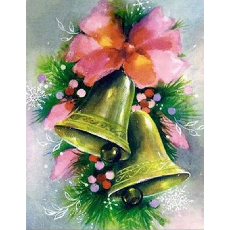 Diamond Painting - Juleklokker med lyserød sløjfe thumbnail