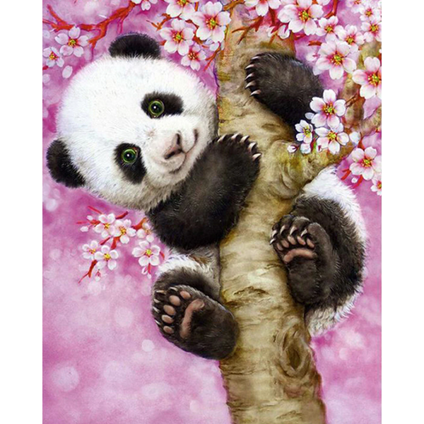 Panda i lyserødt træ