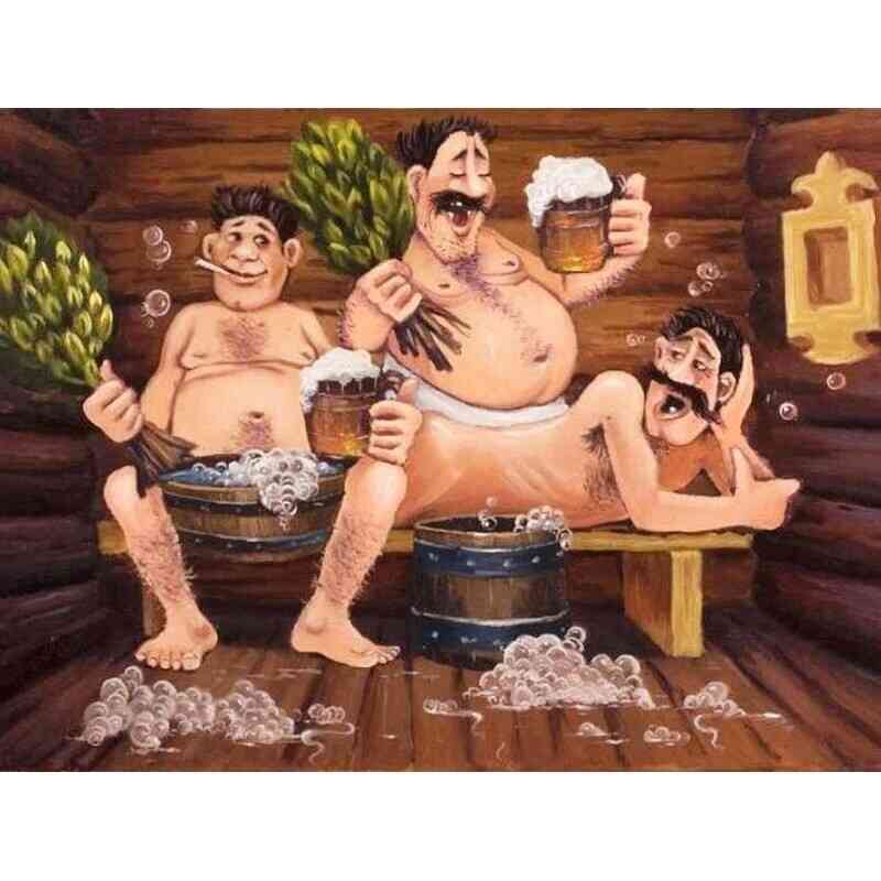 3 mænd i sauna i diamond paint