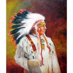 Indianerhøvding med sorte og hvide fjer i diamond paint