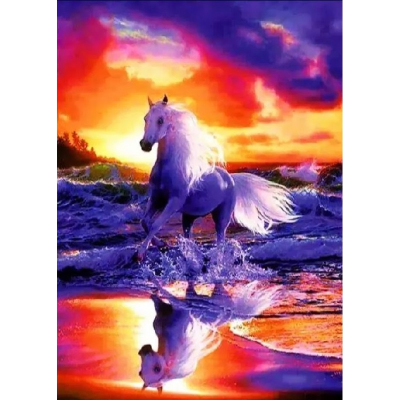 Diamond Painting - Hest ved strand ved solnedgang thumbnail