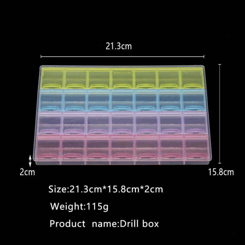 Opbevaringsboks til diamond paint med 28 rum med farvede bøtter (fast model)