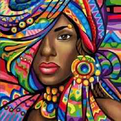 Afrikansk kvinde i farver i diamond paint