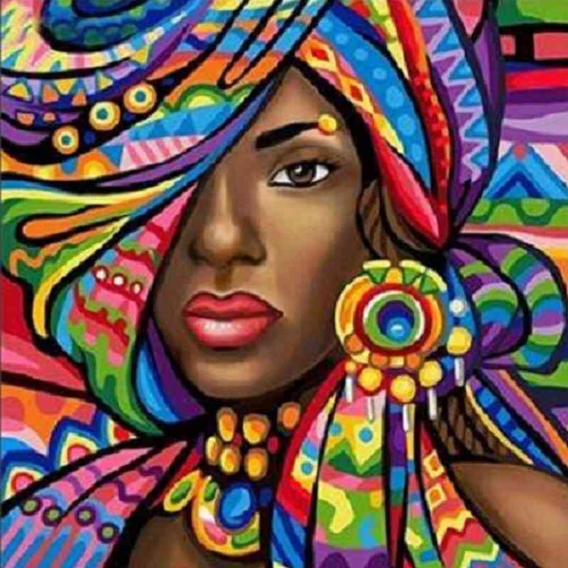 Afrikansk kvinde i farver i diamond paint