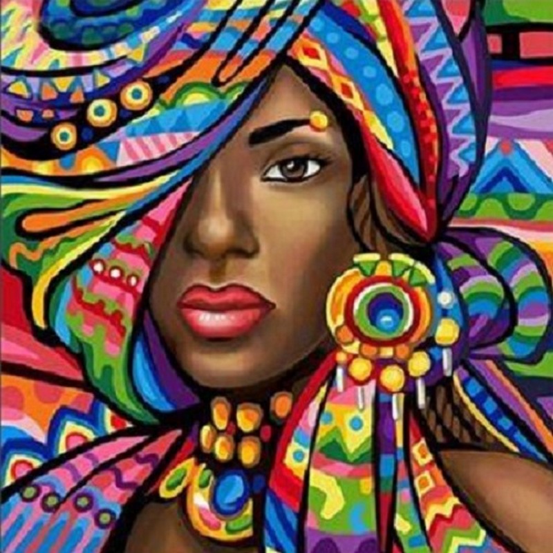 Diamond Painting - Afrikansk kvinde i farver thumbnail