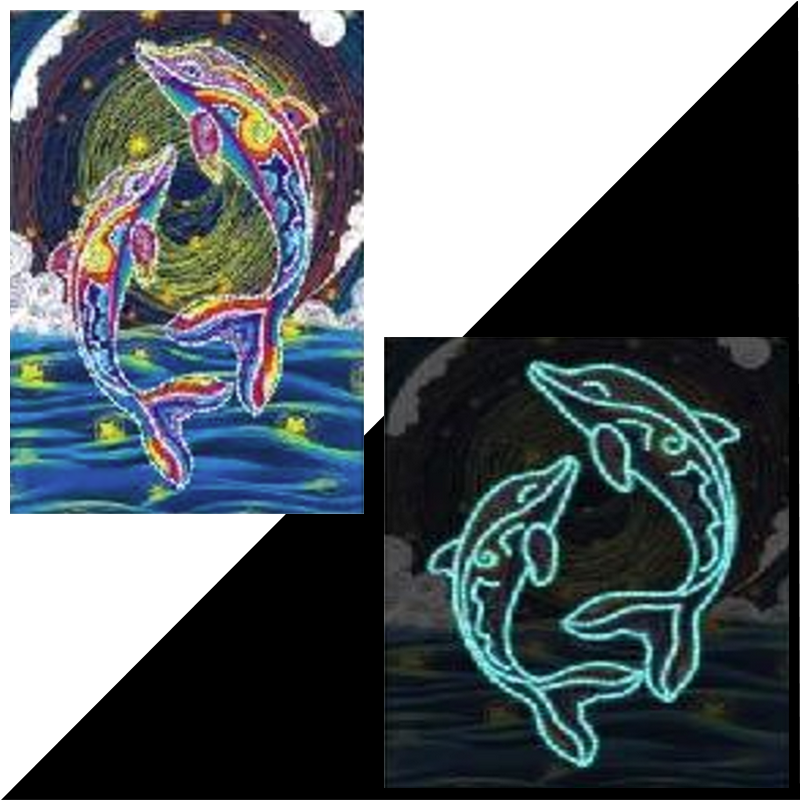 Diamond Painting - Delfiner med selvlysende diamanter thumbnail