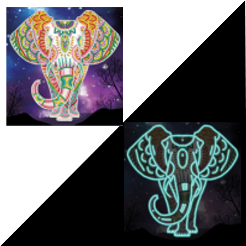 Diamond Painting - Farverig elefant 2 i selvlysende diamanter thumbnail