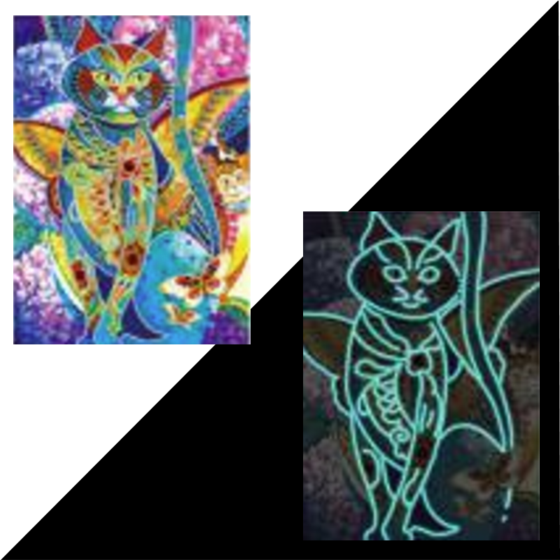 Diamond Painting - Farverig kat med selvlysende diamanter thumbnail