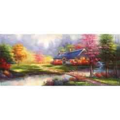 Landskab med bro og hus i diamond paint