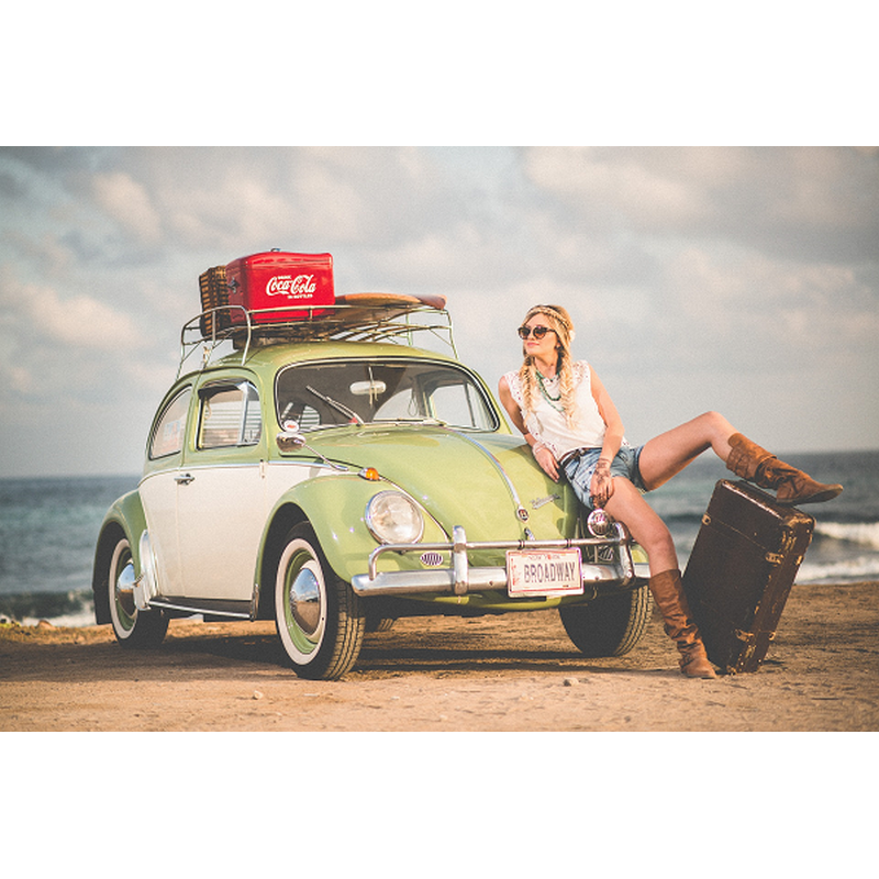 VW Beetle ved stranden i diamond paint