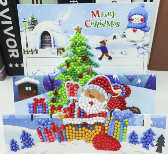 3D julekort med julemand og gaver