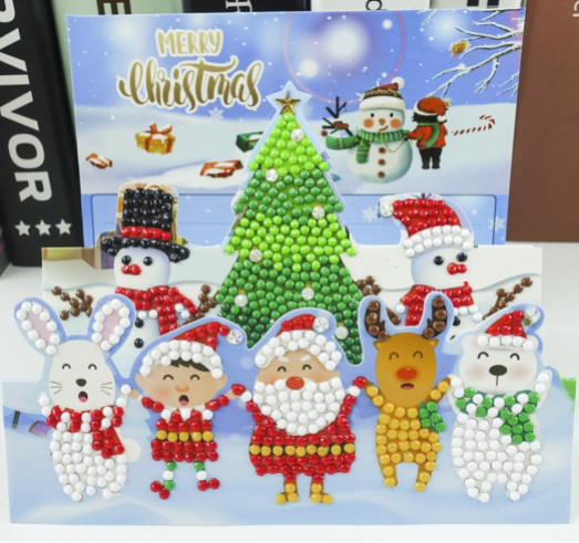 3D julekort med træ og 7 figurer