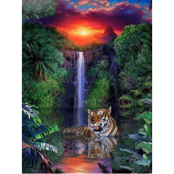 Tiger og vandfald i diamond paint