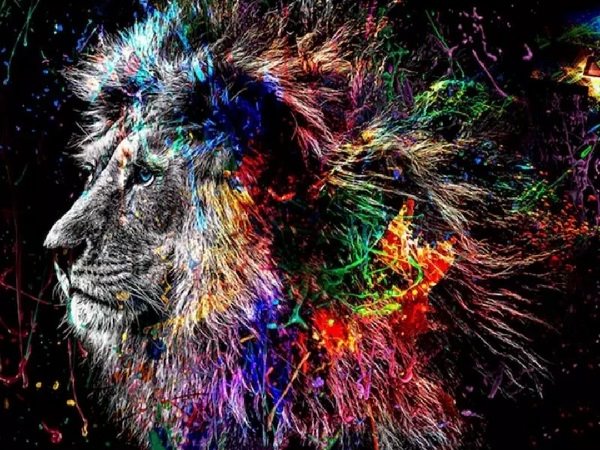 Diamond Painting - Løve fra siden med mange farver thumbnail