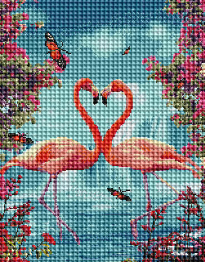 Diamond Painting - To flamingoer - på ramme thumbnail
