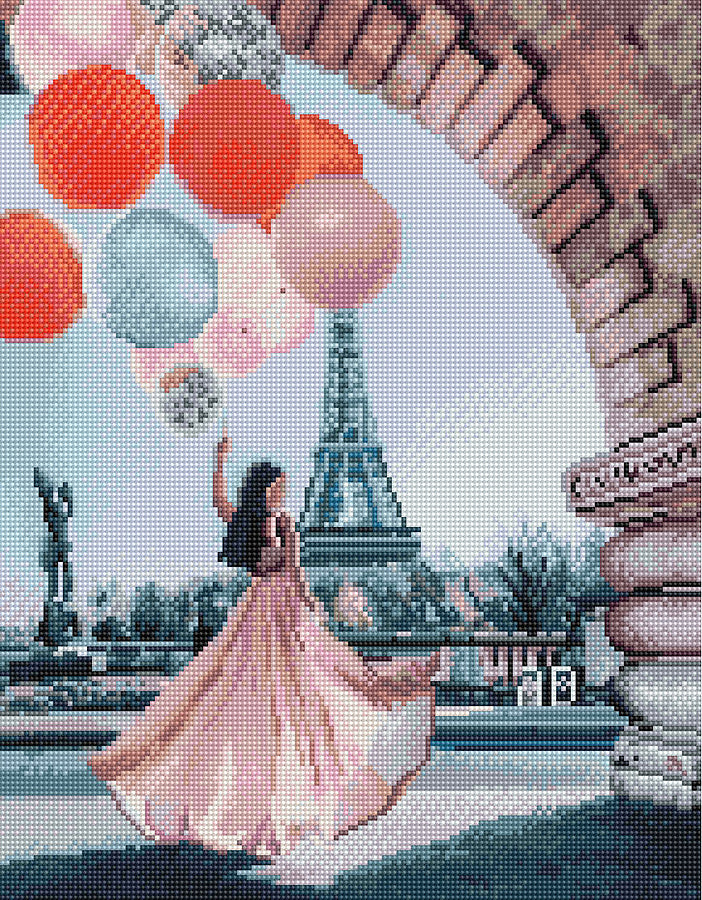 Diamond Painting - Paris med balloner - på ramme thumbnail