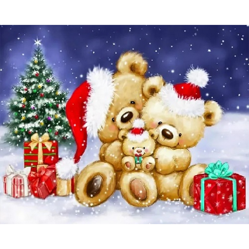 Diamond Painting - Bamsefamilie med juletræ thumbnail
