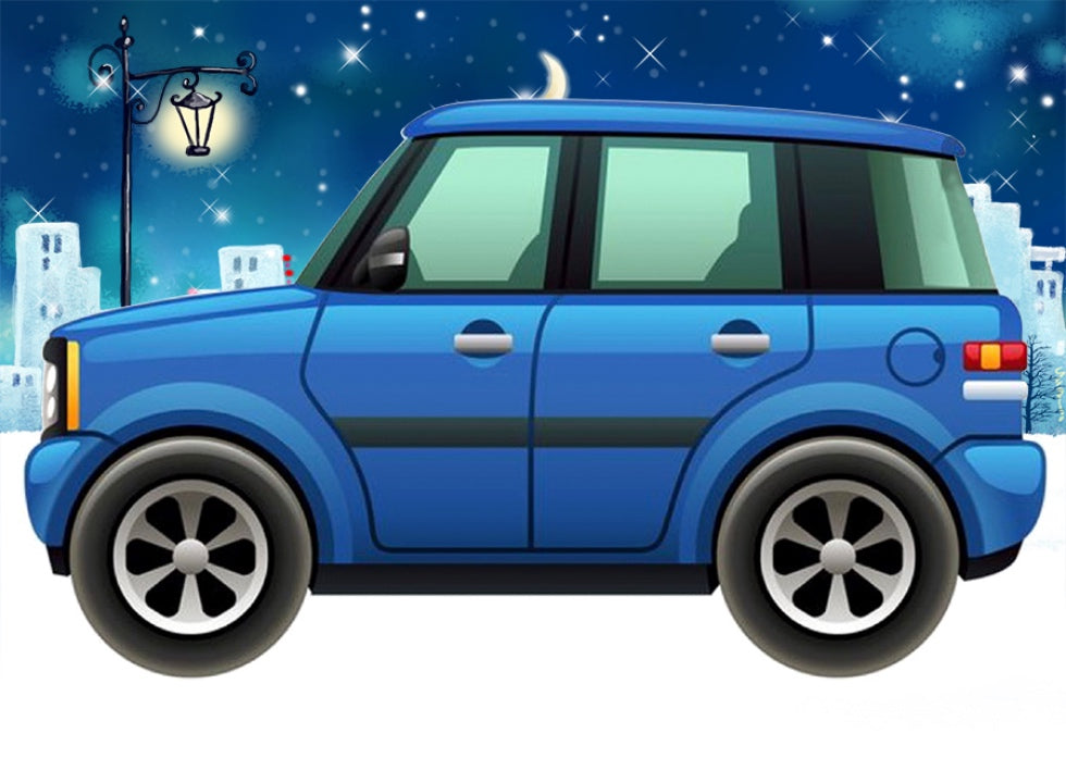 Blå bil under stjernehimmel - på ramme thumbnail