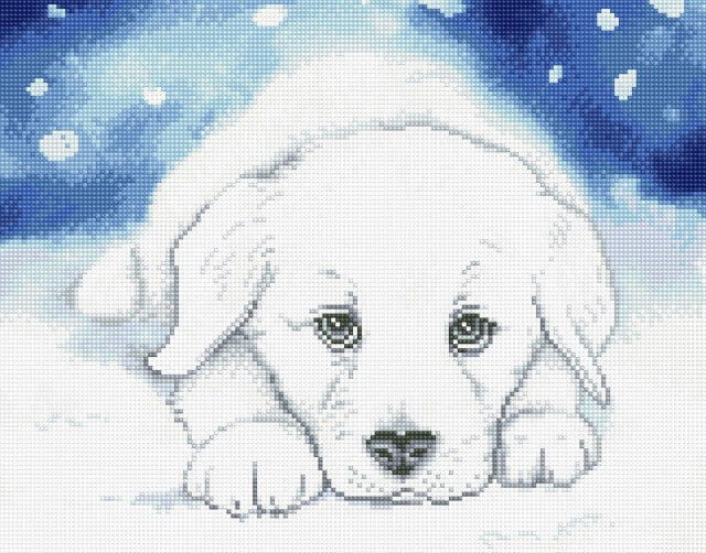 Diamond Painting - Hvid hund - på ramme thumbnail