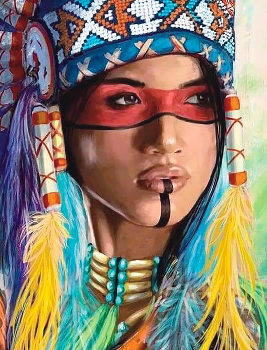Diamond Painting - Indianerkvinde med fjerpragt - på ramme thumbnail