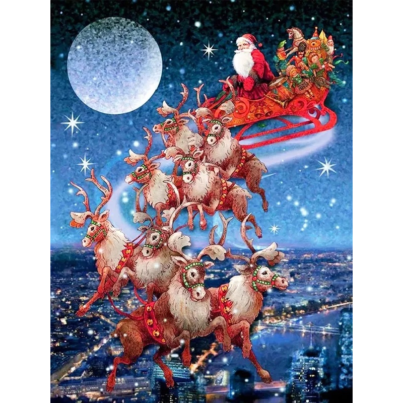 Diamond Painting - Julemand med kane og rensdyr thumbnail