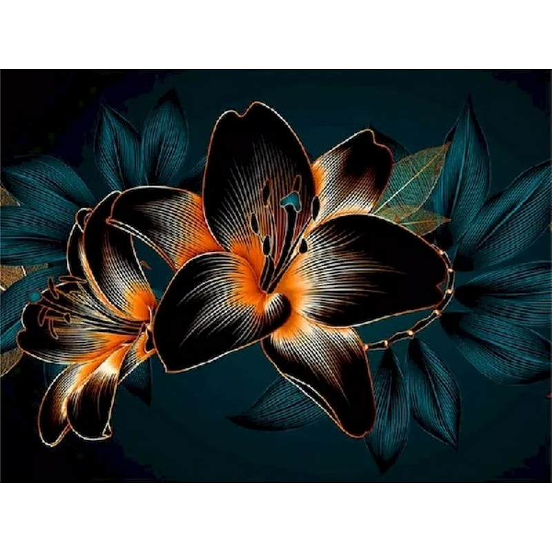 Diamond Painting - Sort orange orkide thumbnail