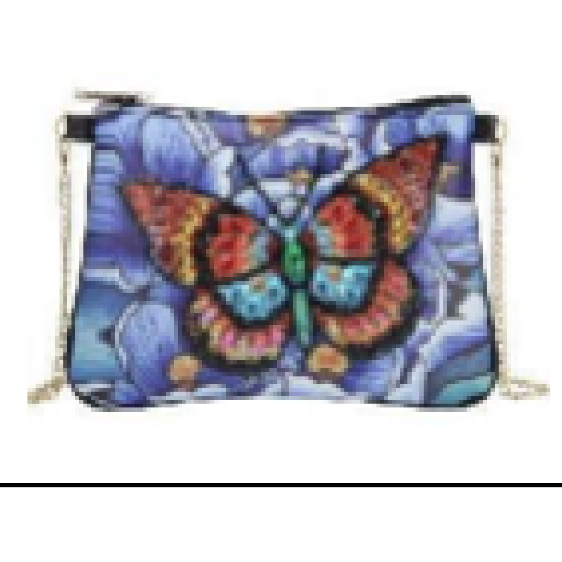Taske - blålig med sommerfugl - diamond paint