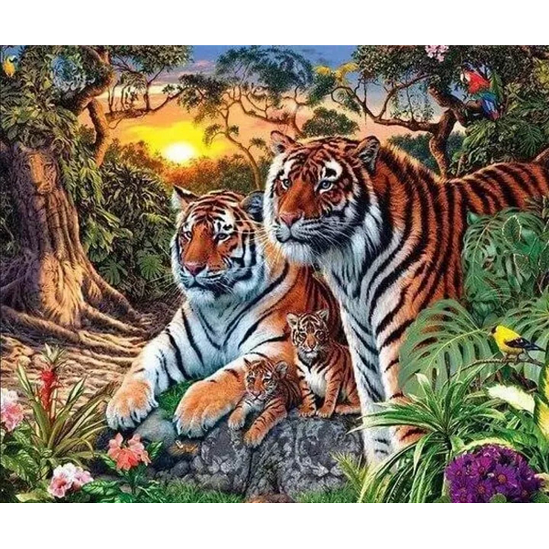 Diamond Painting - Tigerfamilie i junglen thumbnail