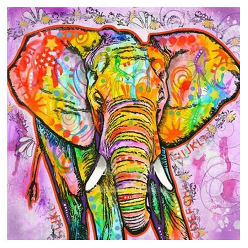 Elefant med lilla baggrund i diamond paint