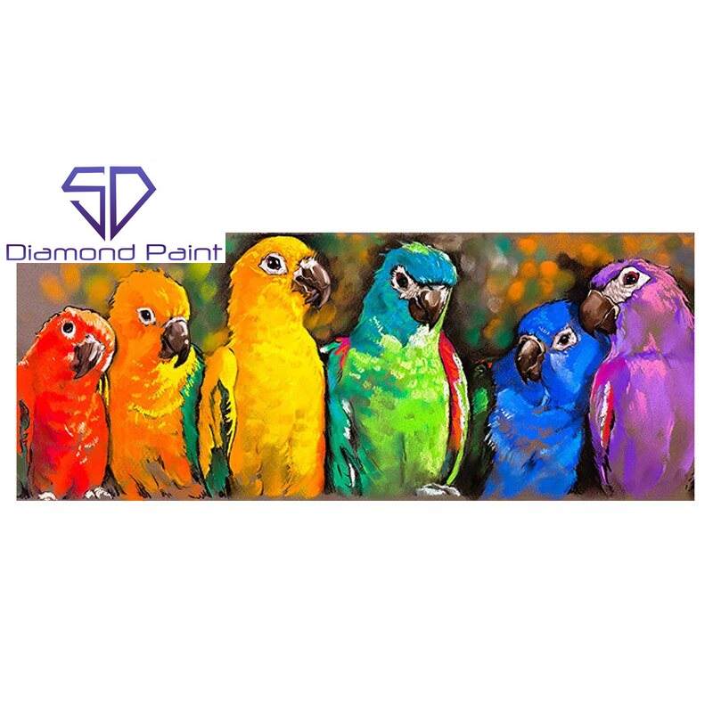 6 papegøjer i diamond paint