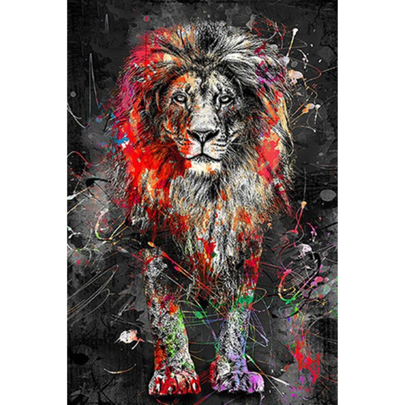 Diamond Painting - Farverig løve på mørk baggrund thumbnail