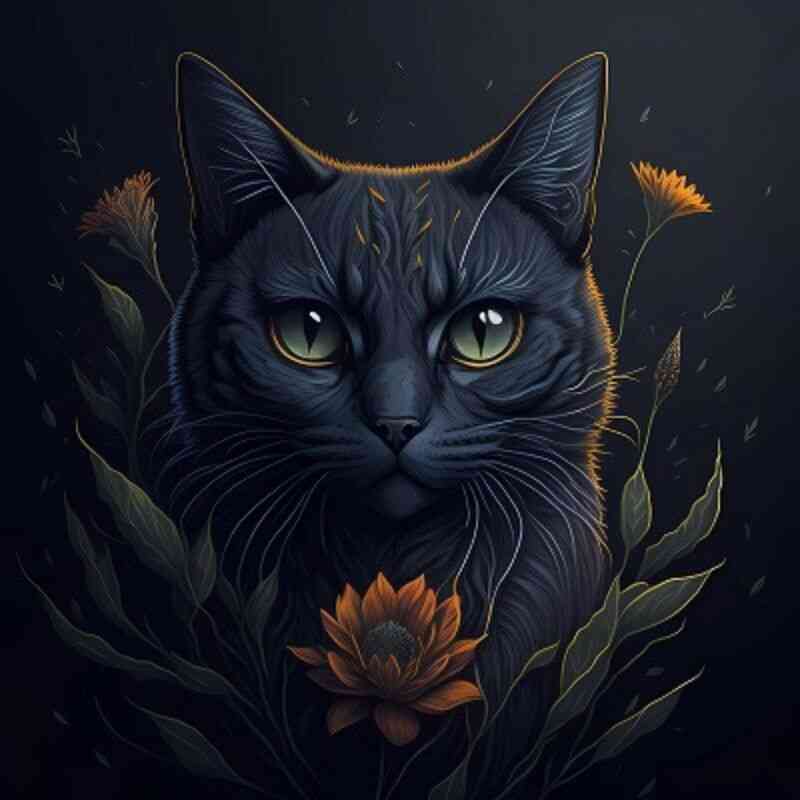 Sort kat med blomster i diamond paint