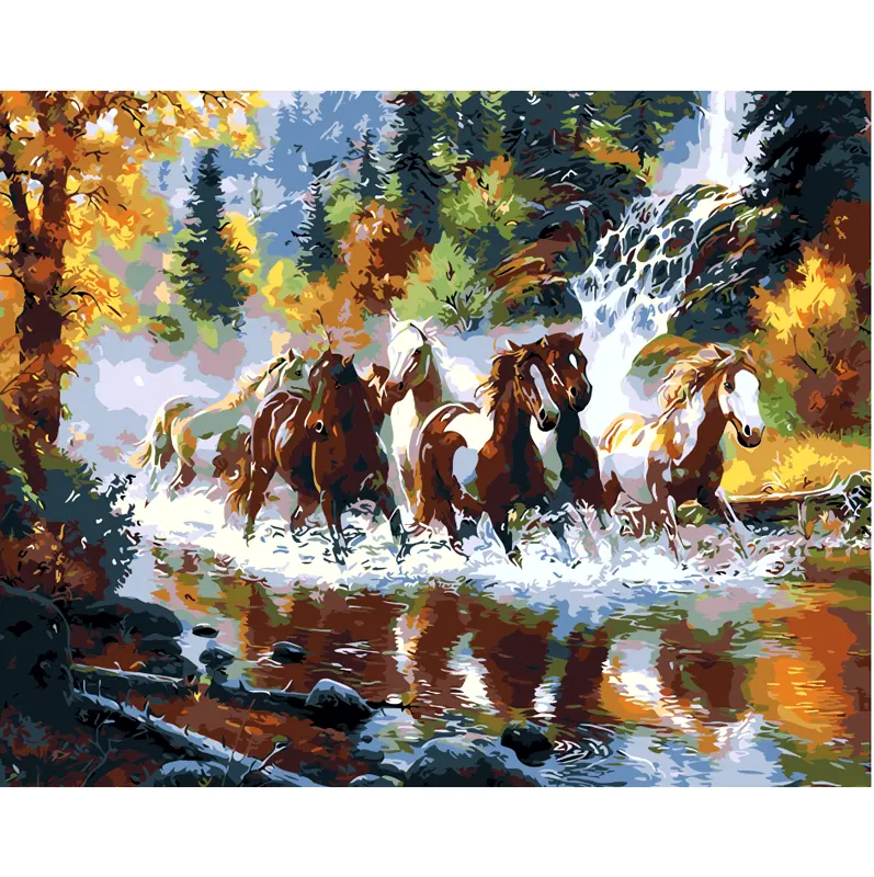 Diamond Painting - Heste løber i flod thumbnail