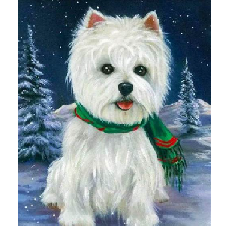 Diamond Painting - West Highland White Terrier med tørklæde thumbnail
