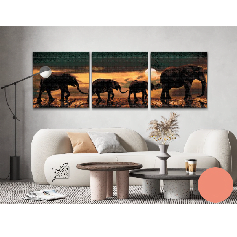 Diamond Painting - Elefanter marcherer gennem savannen - Premium