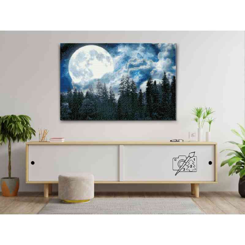 fuldmåne over skoven - Premium - Diamond art
