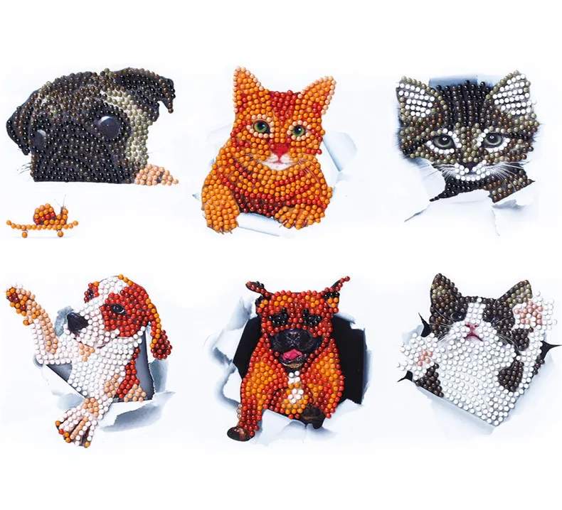 Diamond Painting - Klistermærker med hunde, katte og en snegl thumbnail